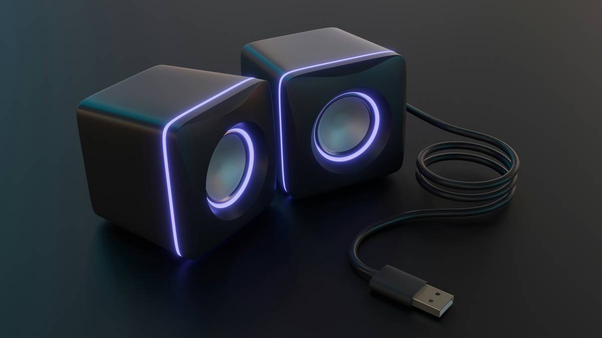 computer speakers dynamic rgb pc speakers with glowing lights on a gaming desk setup